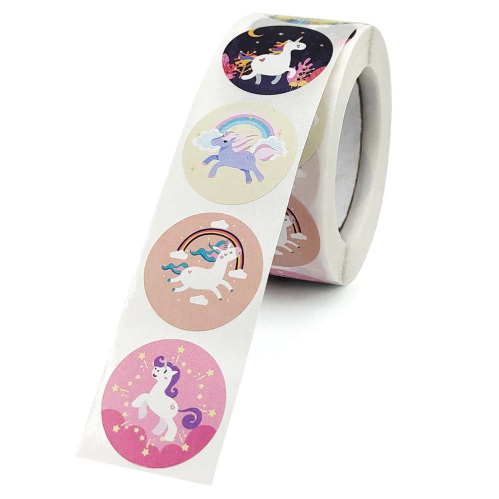 100pcs/roll 1inch - 2.5cm Round "Unicorn" Kraft Paper Stickers Adhesive Labels Ref 09