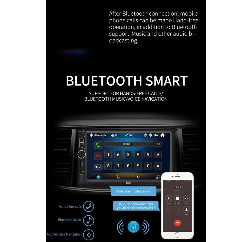 A7 7 inch Universal Car Radio Receiver MP5 Player, Support FM & Bluetooth & Phone Link