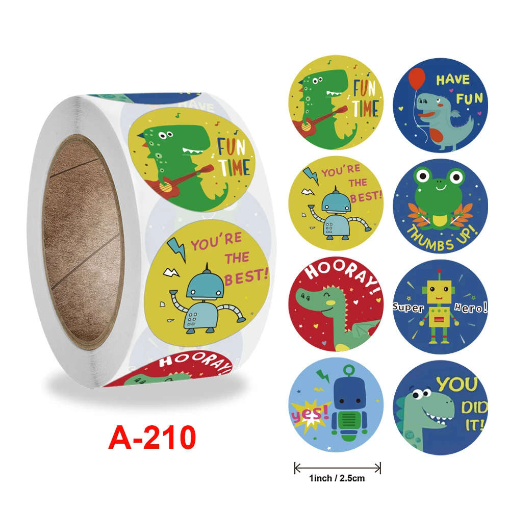 100pcs/roll Cute Dinosaur Reward Sticker 8 Designs Encourage Labels for Kids
