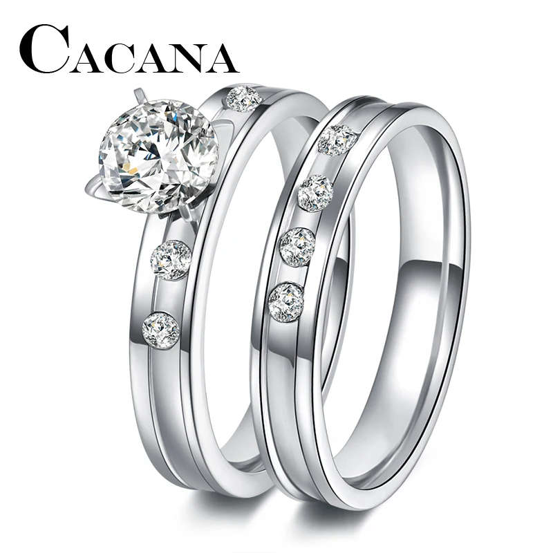 GENUINE STAINLESS STEEL and Zircon Rings Set  Size 9 - DO NOT FADE