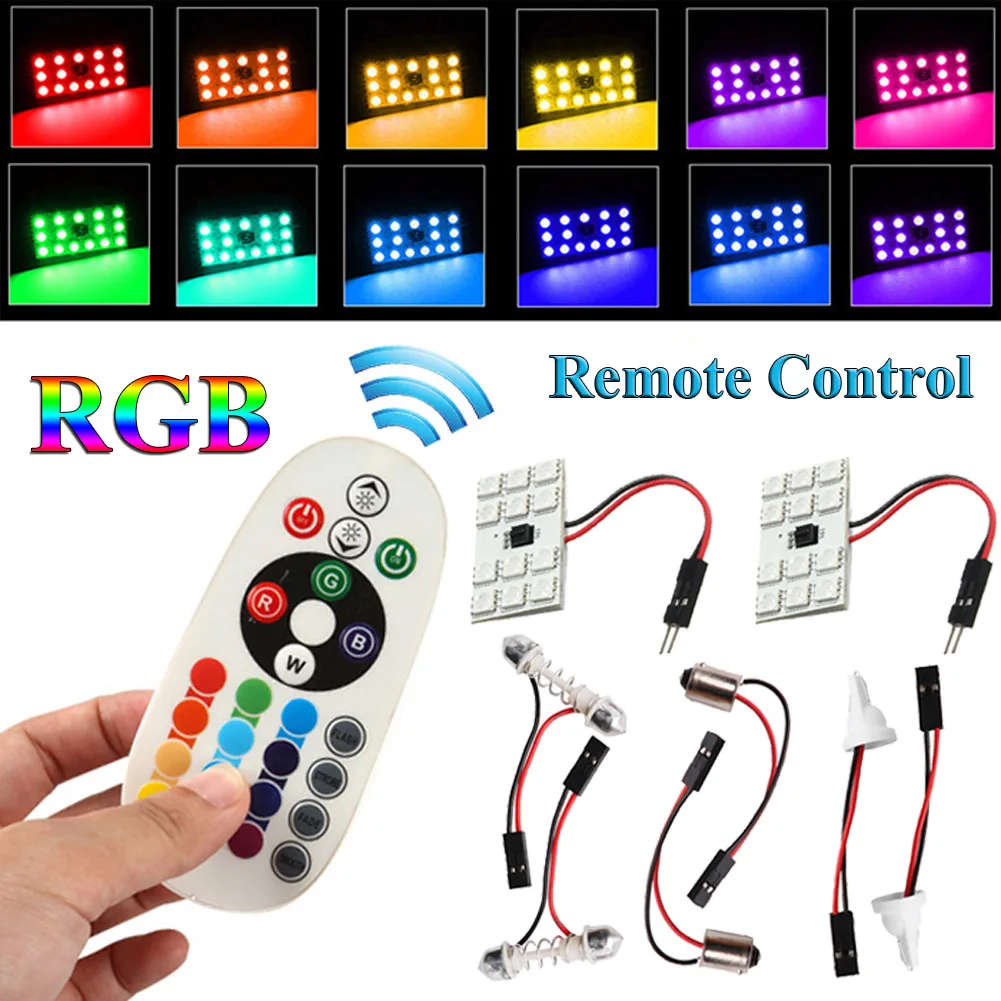 T10 RGB 5050 12SMD Car Led Remote Control Rgb License Panel Interior Auto Lamp