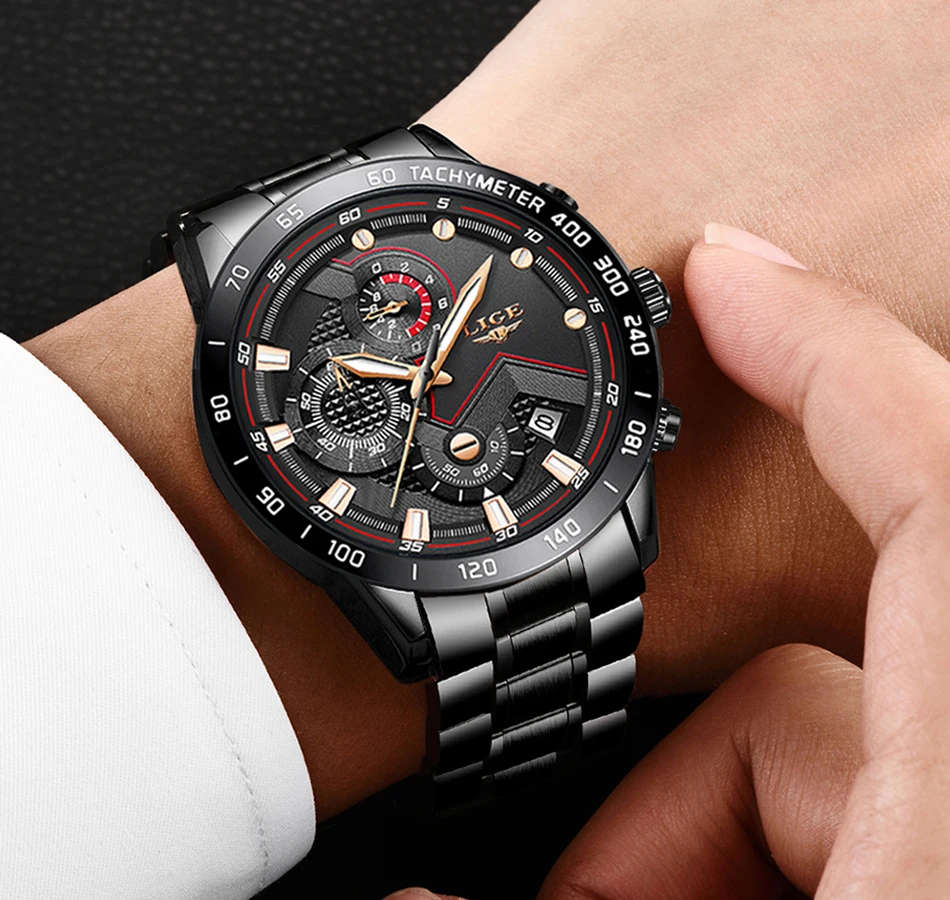 CLASSIC - Business Men LIGE 9982  Luxury * FULL* Steel *6 Hands* Chronograph Watch Men- FULL HOUSE*