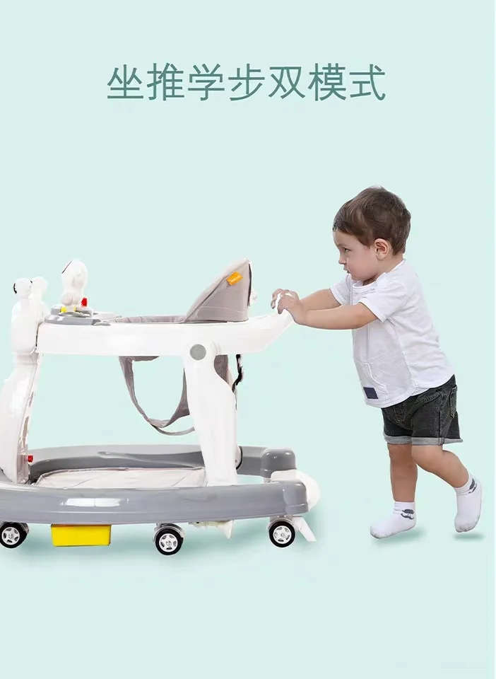 Six Wheel Multifunction Anti-rollover Baby Walker with Can adjustable Infant Push Trolley with Light