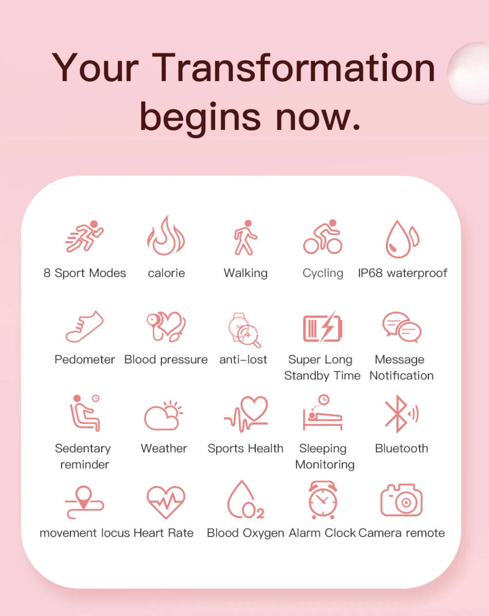 SN59 Smart Watch| IP68 Waterproof Fitness Activity Tracker Heart Rate Monitor Bluetooth Brim Sport