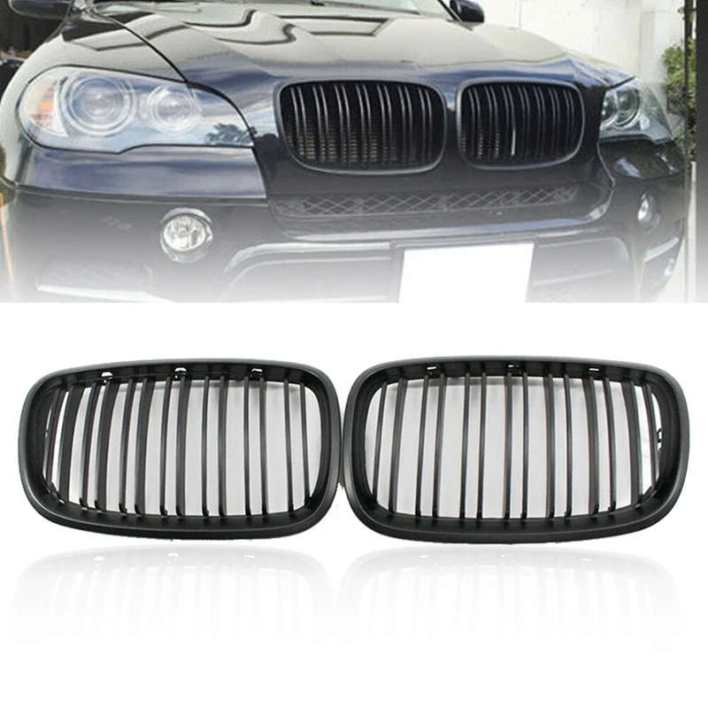 Matte Black Front Bumper Dual Slat Front Kidney Grill Grille For-BMW X5 X6 E70 E71 2007-2014