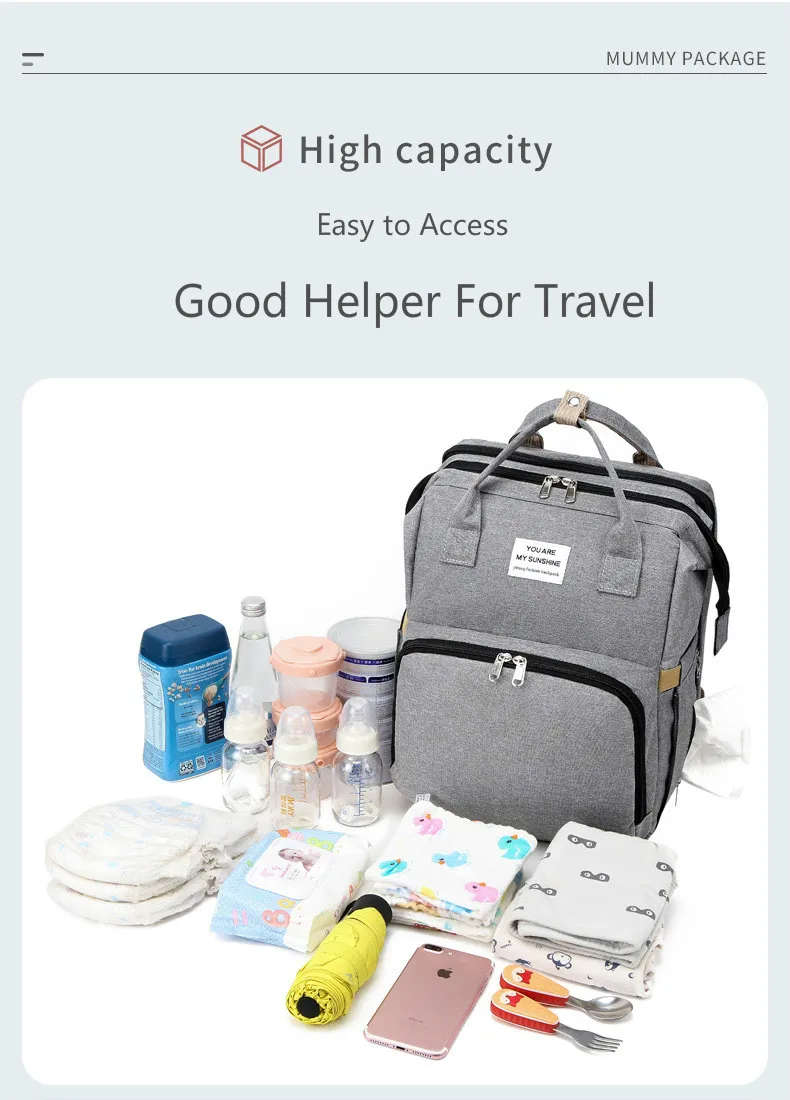 Lequeen Diaper Bag For Mom And Baby Backpack Multifunctional Baby Bed Bags Maternity Nursing Handbag