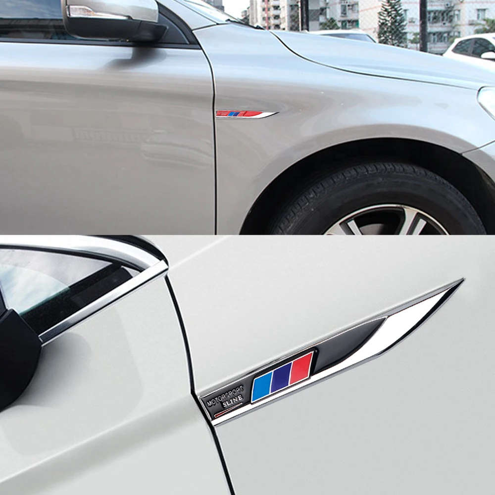 2 x BMW M Emblems Badge 3D Car Sticker Side Metal Knife Type Fender For Bmw