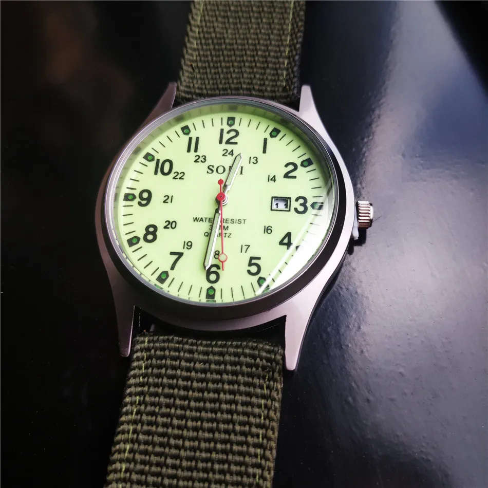 SOKI - Luminous Nylon Band Military Watch - Green Colour