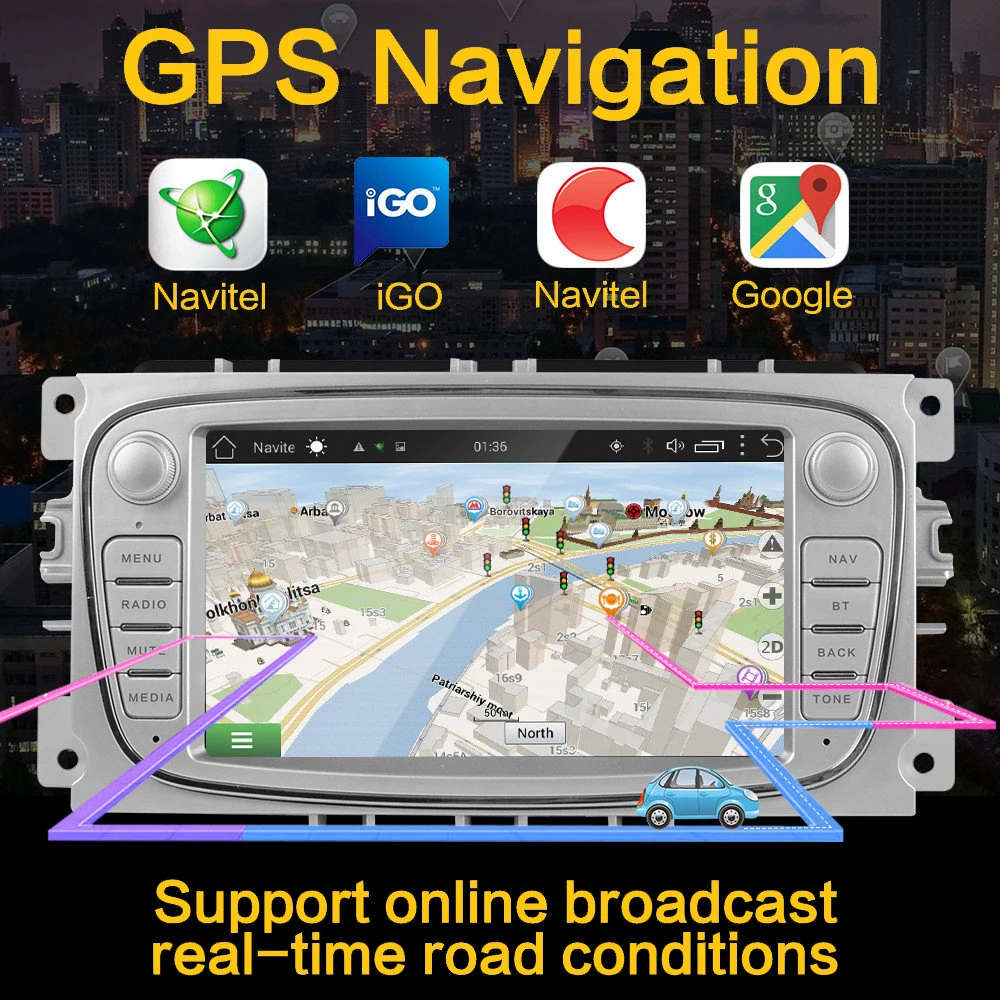 For Ford/Focus/S-Max/Mondeo 9/GalaxyC-Max Car Radio Navigation GPS Android 8.1 NO DVD 2din WIFI