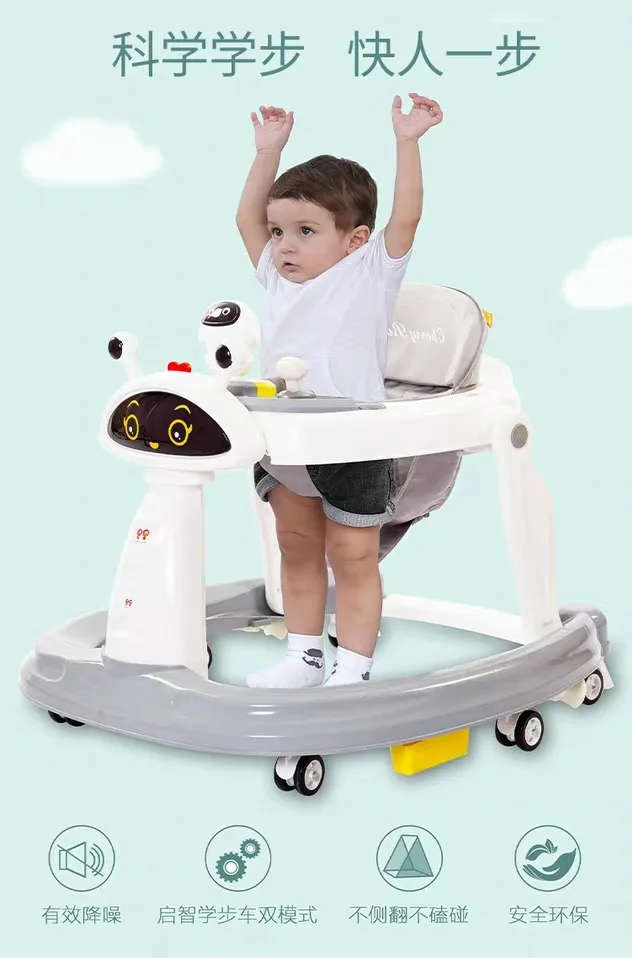 Six Wheel Multifunction Anti-rollover Baby Walker with Can adjustable Infant Push Trolley with Light
