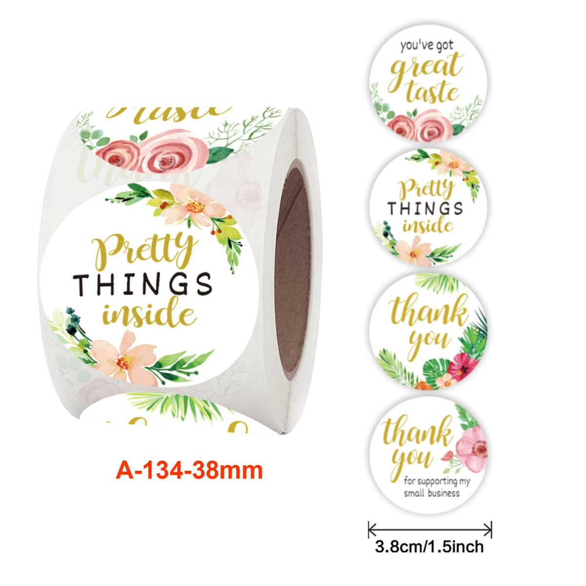 50pcs/roll 1.5inch Round "Pink Flowers" Kraft Paper Stickers Adhesive Labels Ref 06