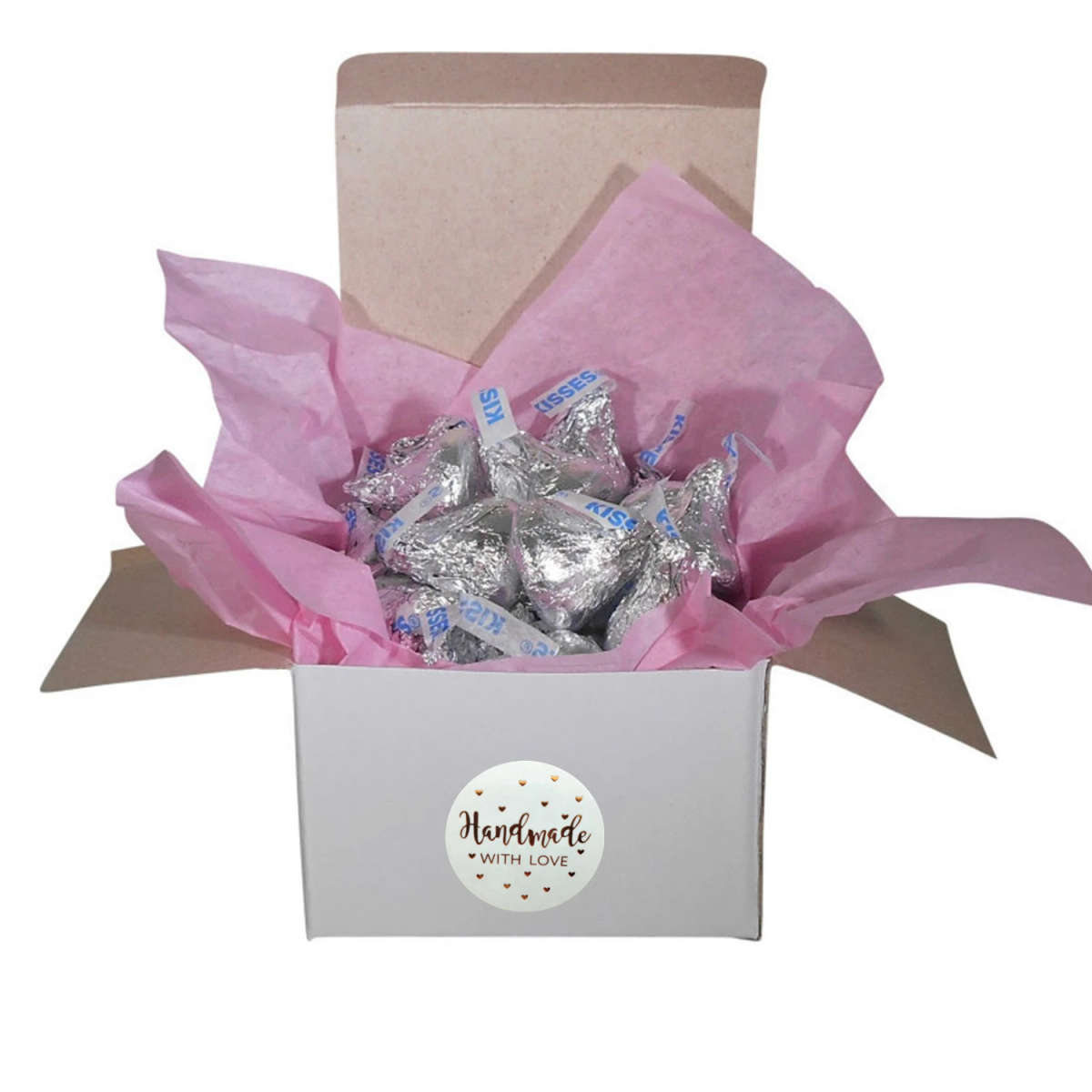 50pcs/roll 1.5inch Round "Handmade With Love" Kraft Paper Stickers Adhesive Labels Ref 05