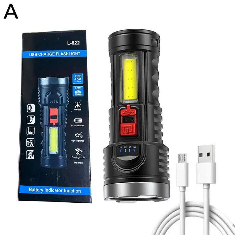 Flashlight LED Multi-Function [ USB Rechargeable ] with COB Portable Built-in Lithium Battery