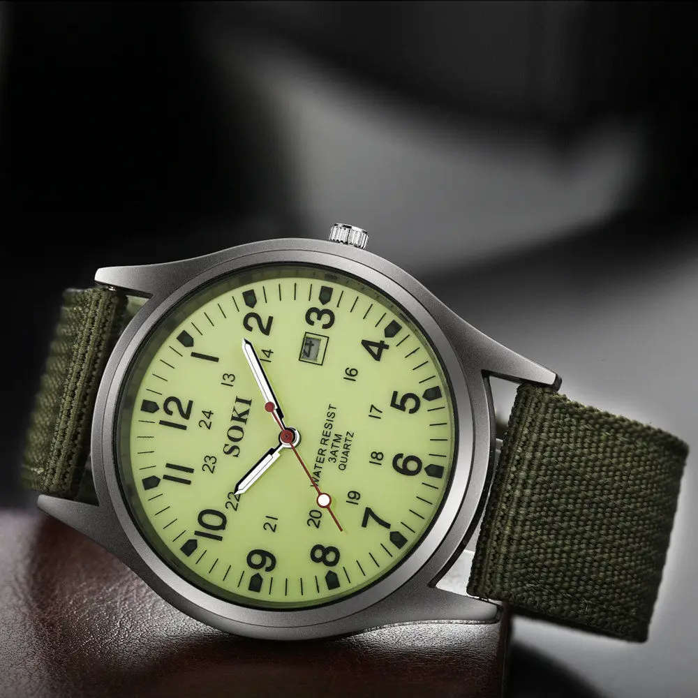 SOKI - Luminous Nylon Band Military Watch - Green Colour