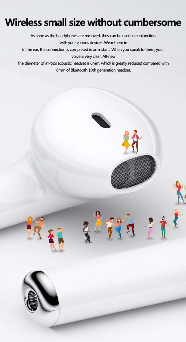 InPods 12 Wireless Headphons Wireless Bluetooth Earphones with mic Sport earbuds for All Smart Phone