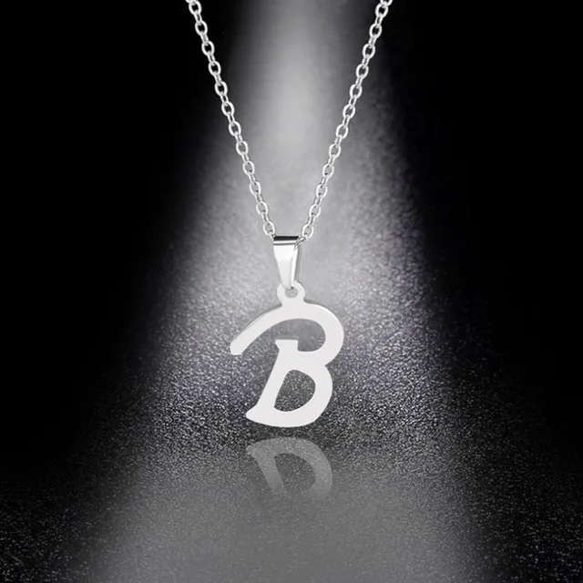 Genuine Letter ` B ` Pendant Stainless Steel With Black Leather Cord Necklace