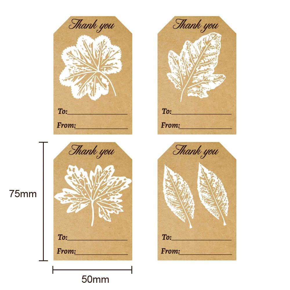25pcs Gold Leaves 5x7.5cm Kraft Paper Thank You Stickers Seal Labels Ref 04