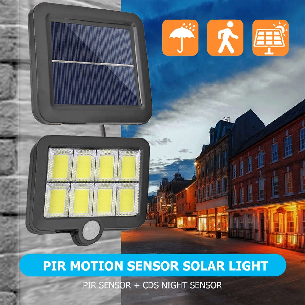 160 LED Bright COB White Solar LED Light With Split Solar Panel & Motion Sensor with Cable
