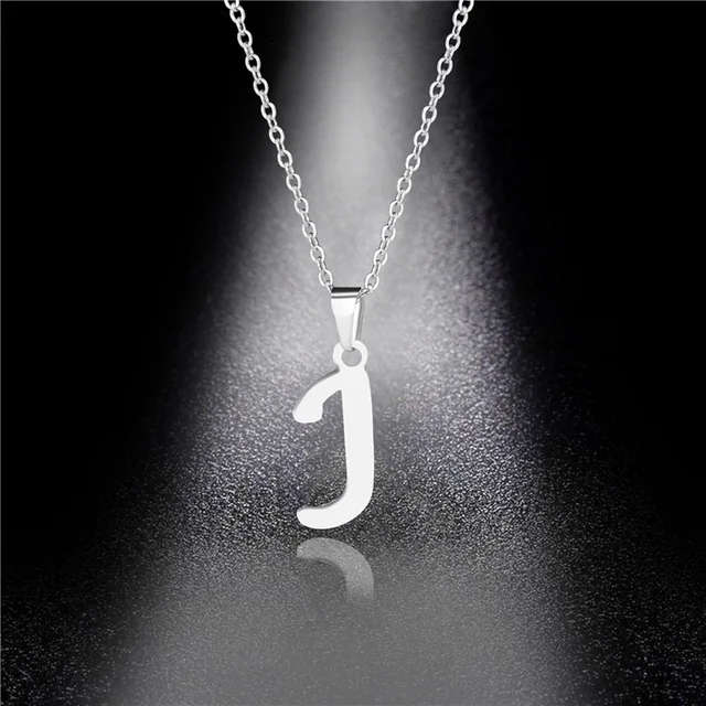 Genuine Letter `J ` Pendant Stainless Steel With Black Leather Cord Necklace