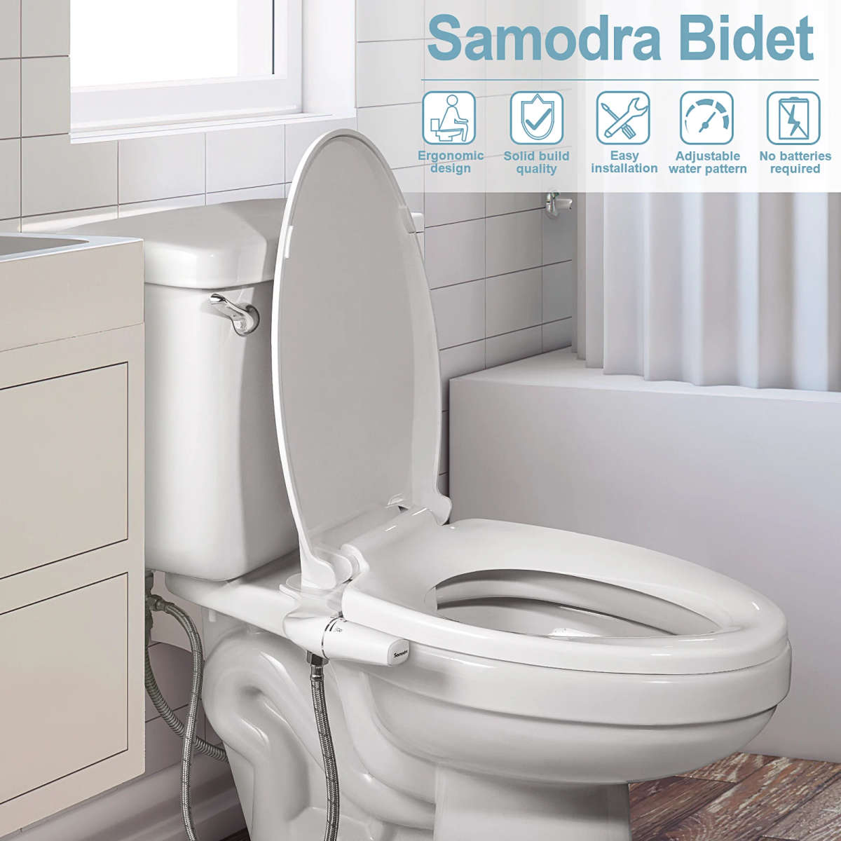 SAMODRA Bidet Attachment Ultra-Slim Toilet Seat Attachment Dual Nozzle Bidet Adjustable Wa
