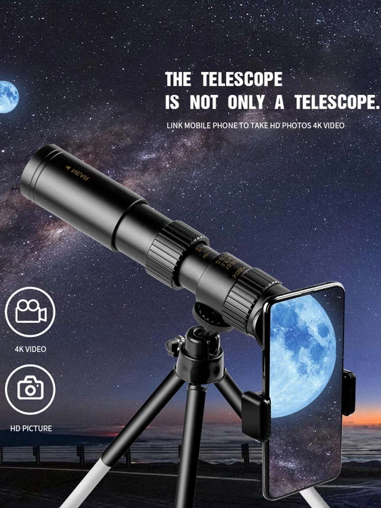 10-300X Zoom Professional Monocular Telescope HD 4K Powerful Binoculars Long Range High Qu