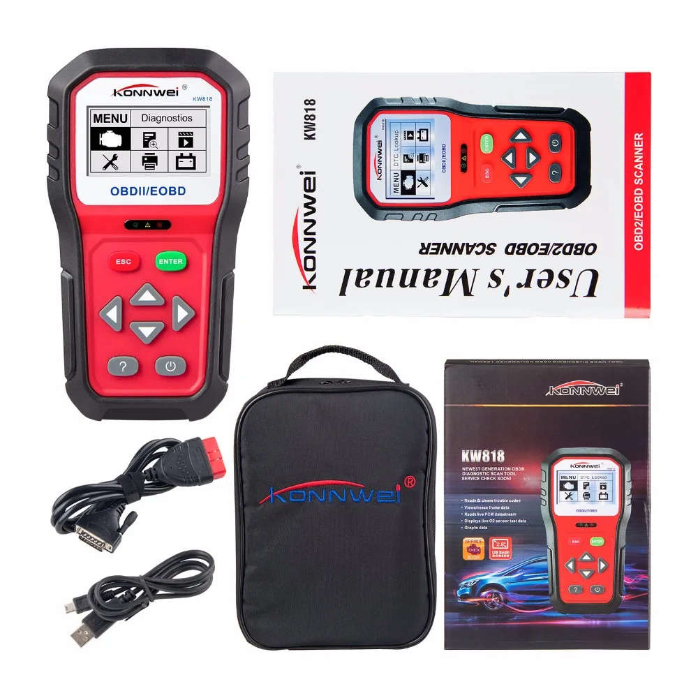 Auto Diagnostic Scanner OBD2 Diagnostic Tool KW818 Multi-Language Scanner Code Reader (Konnwei)