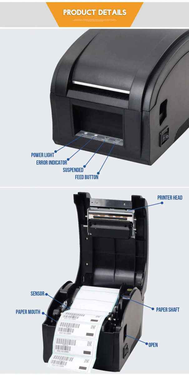 Xprinter XP-360B USB Barcode/Label Thermal Receipt Printer(Black) - 1.08kg