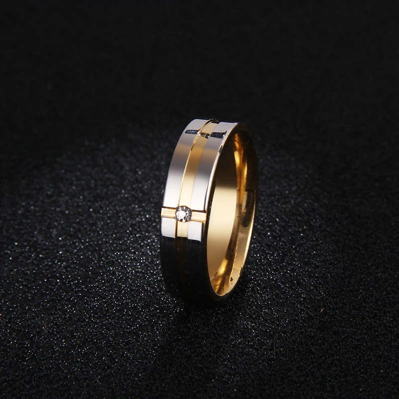 Genuine Stainless Steel Wedding Engagement Ring Gold Color Size 9