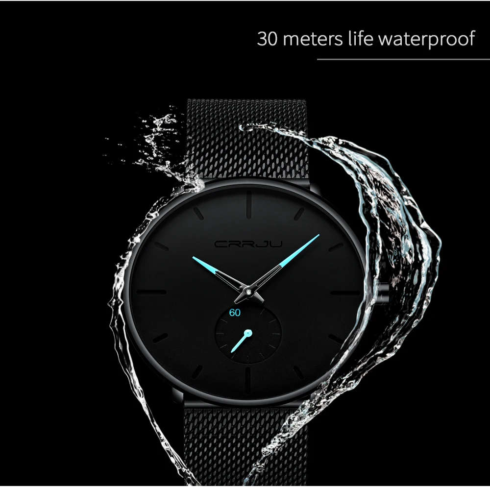 CRRJU Luxury Ultra Thin Stainless Steel Waterproof Sport Watch For Men