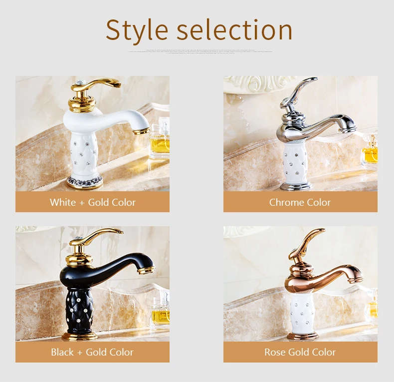 Basin Faucets Brass with Diamond Bathroom Faucet Gold Mixer Tap Single Handle Hot & Cold Washbasin