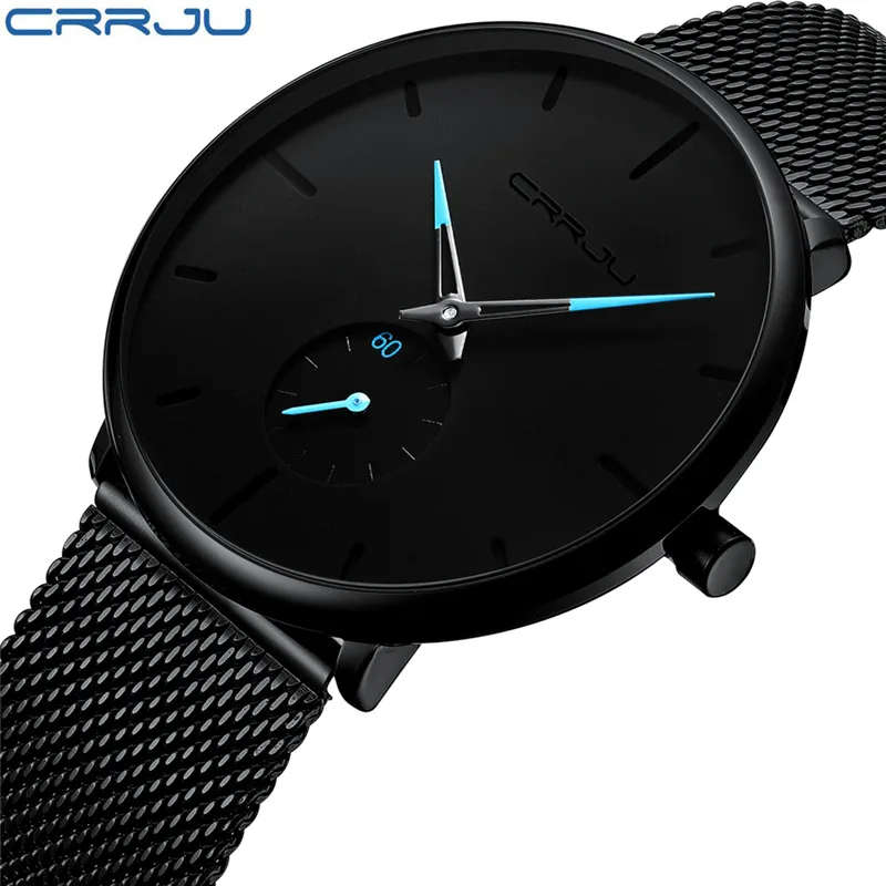 CRRJU Luxury Ultra Thin Stainless Steel Waterproof Sport Watch For Men