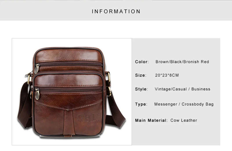 QiBoLu Cow Genuine Leather Messenger Bags Men Travel Business Crossbody Shoulder Bag for Man