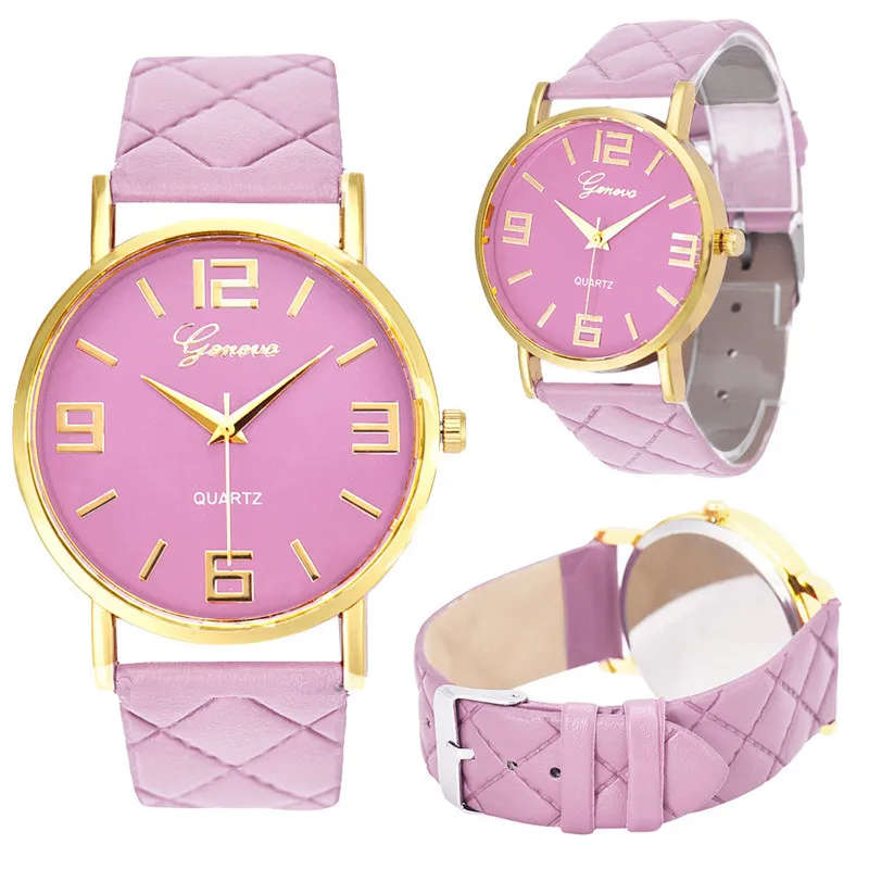 Womens Pink Geneva Faux Leather Watch.