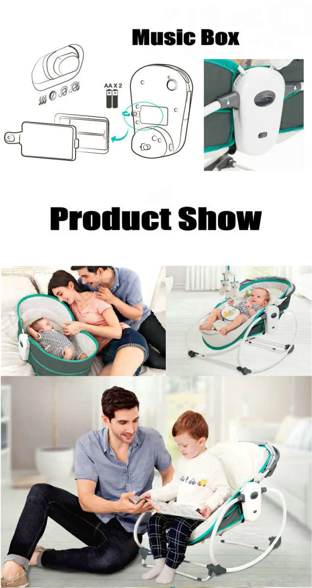 5 In 1 Newborn Baby Rocker Bassinet Bouncer Toddler Music Chair With Toy
