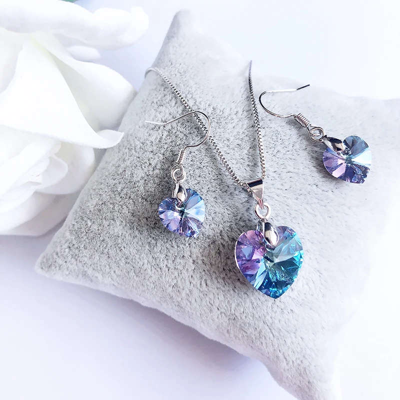 Original Crystals From Swarovski Romantic Heart Pendant Necklaces Drop Earrings Chic Jewelry Sets
