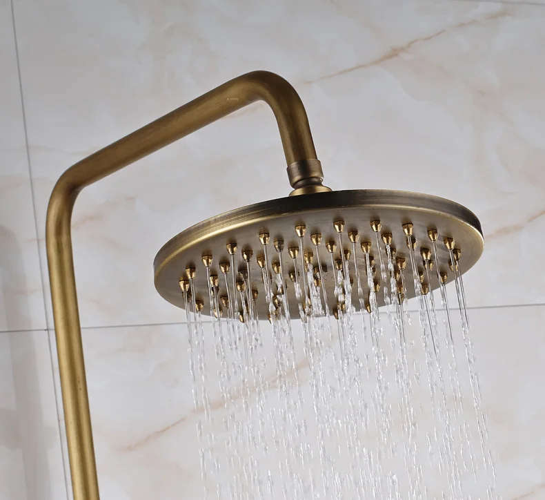 Antique Brass Wall Mounted Bathtub Shower Set Faucet Dual Handle with Commodity Shelf Bathroom