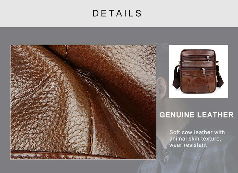 QiBoLu Cow Genuine Leather Messenger Bags Men Travel Business Crossbody Shoulder Bag for Man