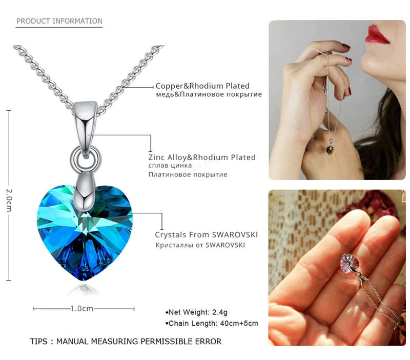 GENUINE Heart Necklaces Pendant Crystals From SWAROVSKI -  Crystal Virtual Light