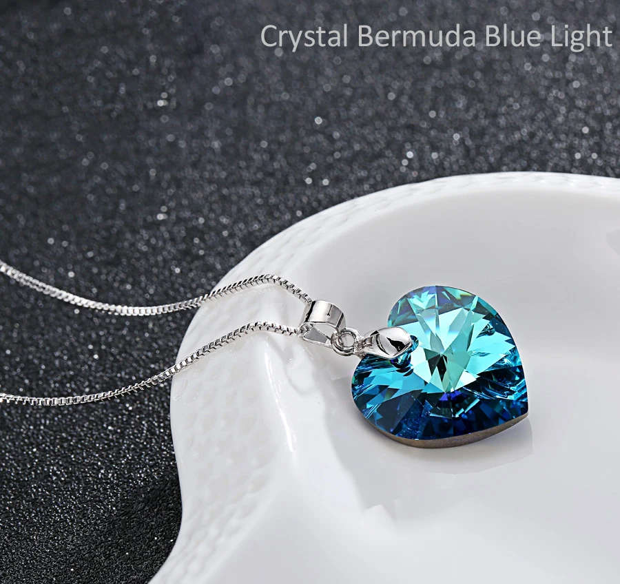 GENUINE Heart Necklaces Crystals From SWAROVSKI - Crystal Bermuda Blue Light