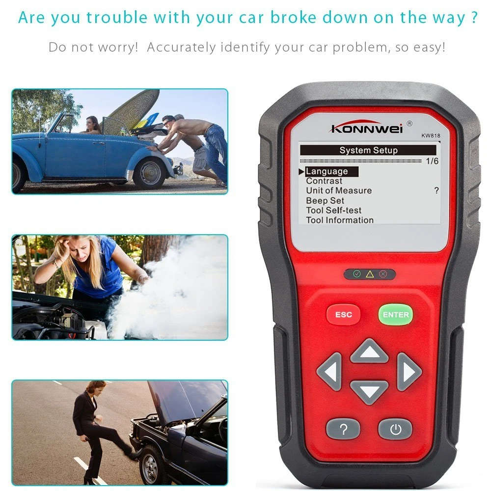 Auto Diagnostic Scanner OBD2 Diagnostic Tool KW818 Multi-Language Scanner Code Reader (Konnwei)