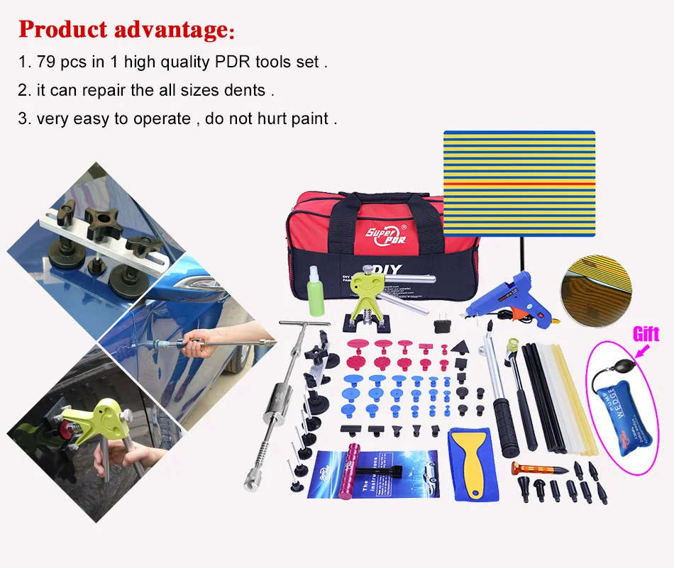 PDR Tools Kit Dent Removal Paintless Dent Repair With Led Worklight - PDR Case SMT-050 Electrical No