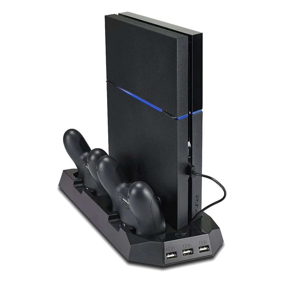 Vertical Stand Cooling Fan with Dual Chargers and 3 USB Hubs For PlayStation 4