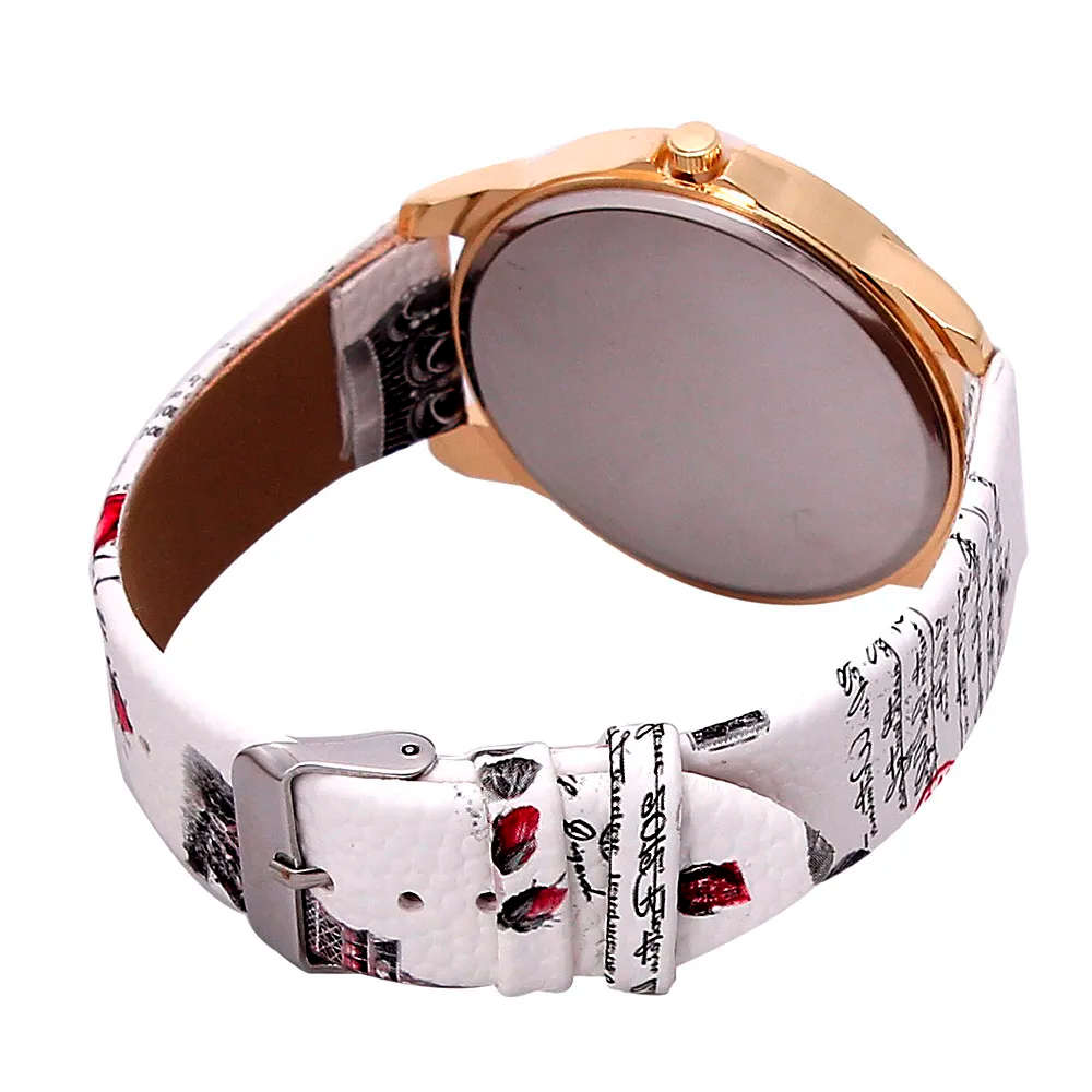 Women Fashion Tower Pattern Diamond Dial Watch. - White