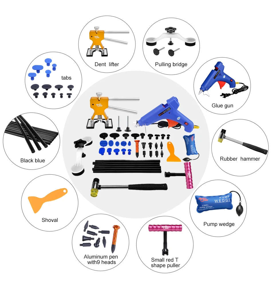 PDR Tools Paintless Dent Repair Tools Car Hail Damage Repair Tool Hot Melt Glue Sticks Glue Gun Pull
