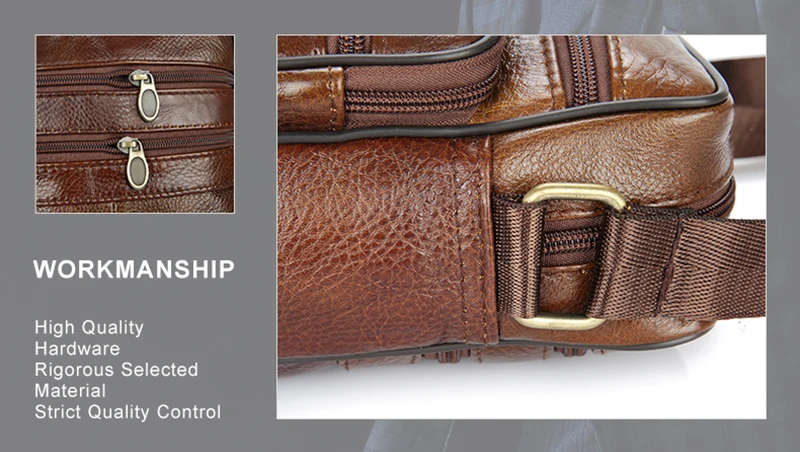 QiBoLu Cow Genuine Leather Messenger Bags Men Travel Business Crossbody Shoulder Bag for Man