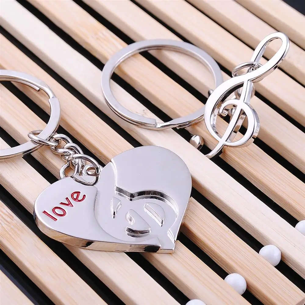 x2 set Romantic music notation heart keychain car key ring couple lover key chain