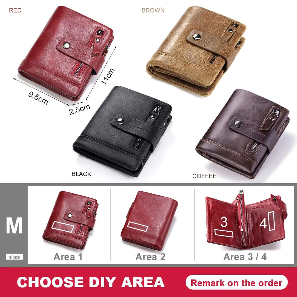 Mens Wallet Leather Genuine Short Male Purse Zipper Pouch Clamp Money Coin Purse Bag