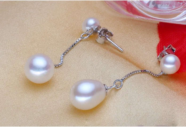 100% Natural Freshwater Pearl 925 Sterling Silver Genuine Earring - White