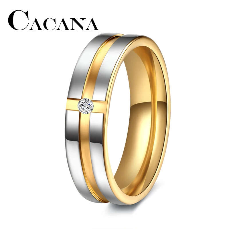 Genuine Stainless Steel Wedding Engagement Ring Gold Color Size 9