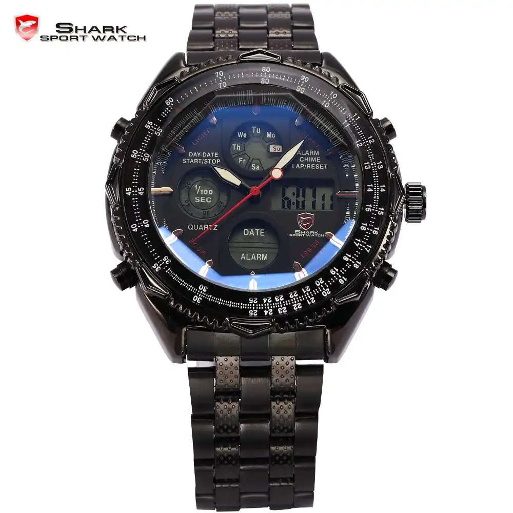 SHARK Eight Gill Alarm, Stopwatch Pilot Design Chrono Watch DUAL LED Brand new in box!!